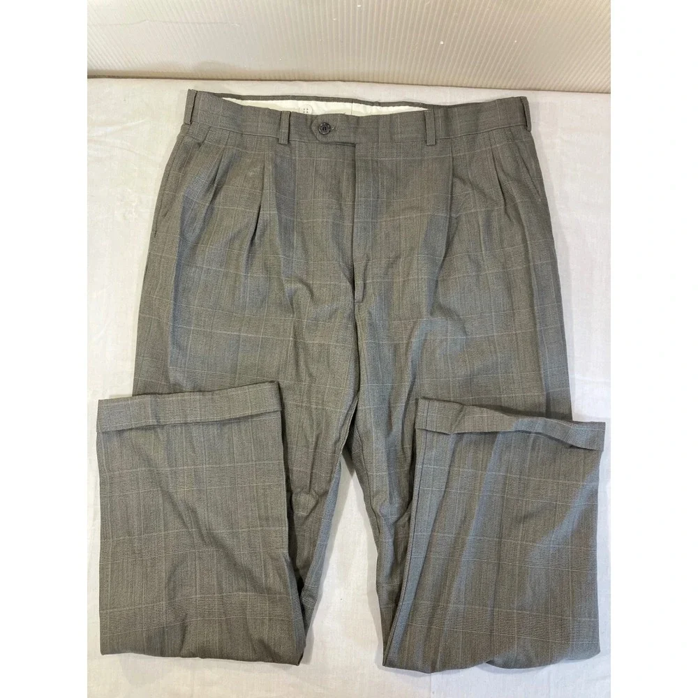 Burberrys Mens Sz-42R Gray Glen Plaid‎ 100% Pure Wool 2 Button Pleated Suit